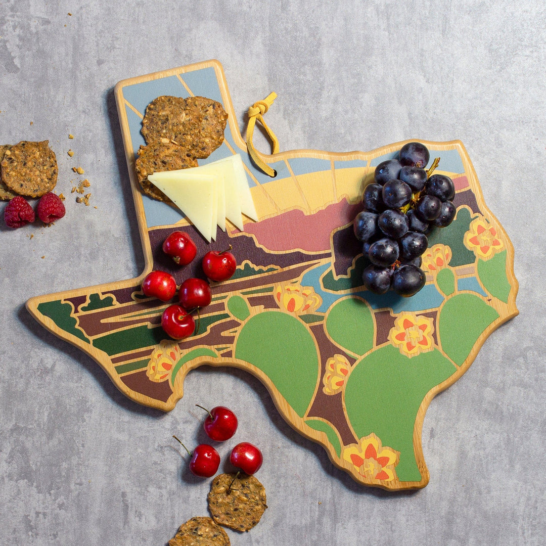 Texas State Shaped Serving and Cutting Board with Artwork by Summer Stokes