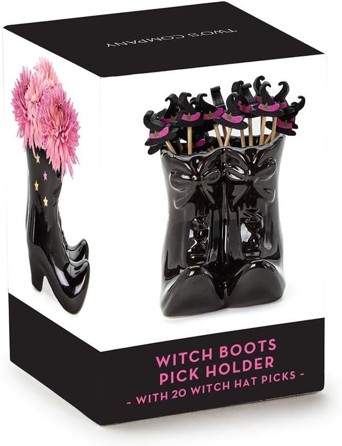 Witch's Boot Pick Holder with 20 Witch's Hat Tooth Picks