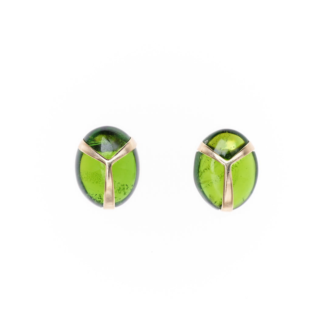 grass green tourmaline studs minimalist scarab design