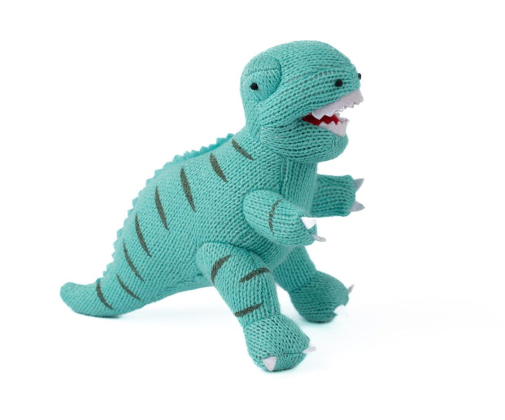 Ice Blue Knitted T. rex Rattle