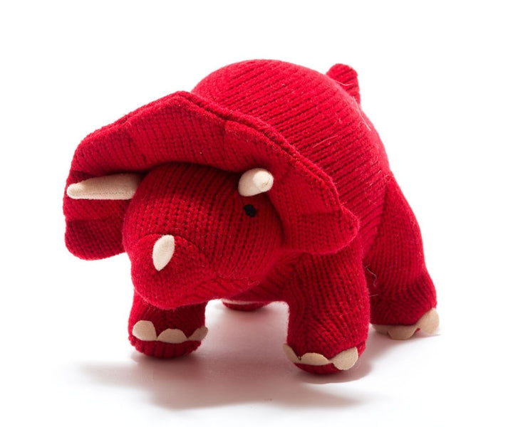 Red Triceratops Knitted Plush Toy