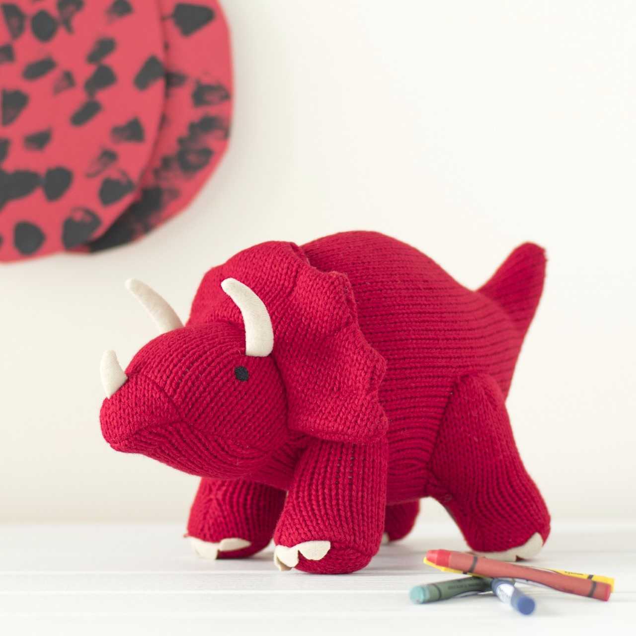 Red Triceratops Knitted Plush Toy - Large