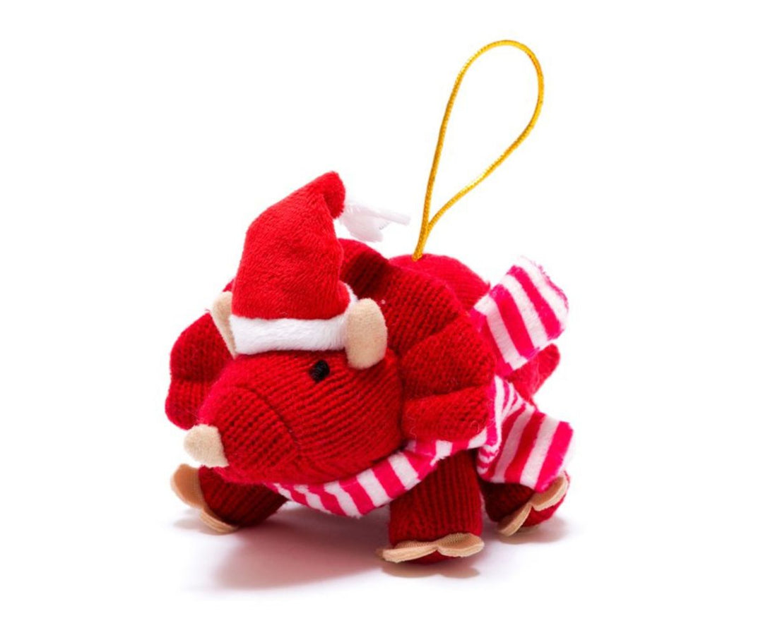 Christmas Triceratops Knitted Decoration