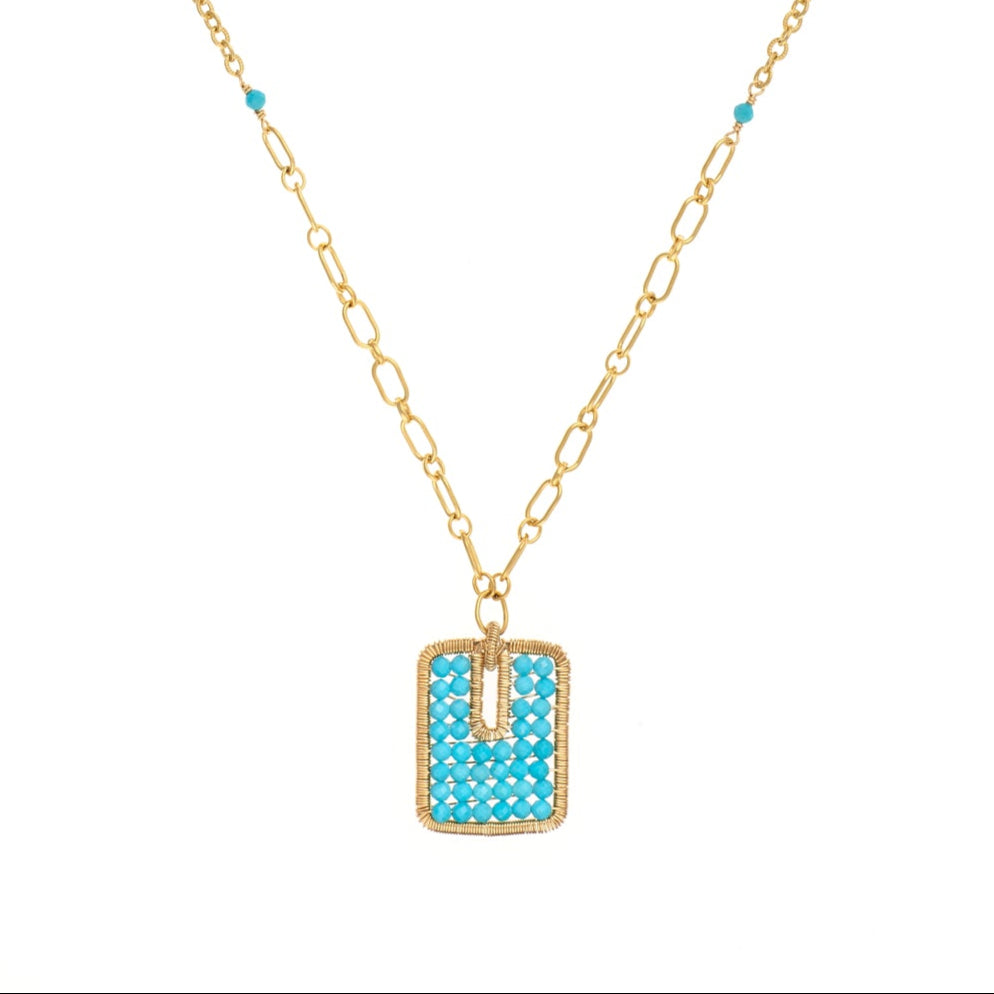 Turquoise Bead Rectangular Necklace