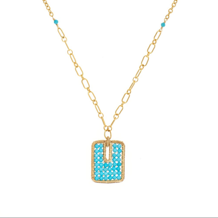 Turquoise Bead Rectangular Necklace