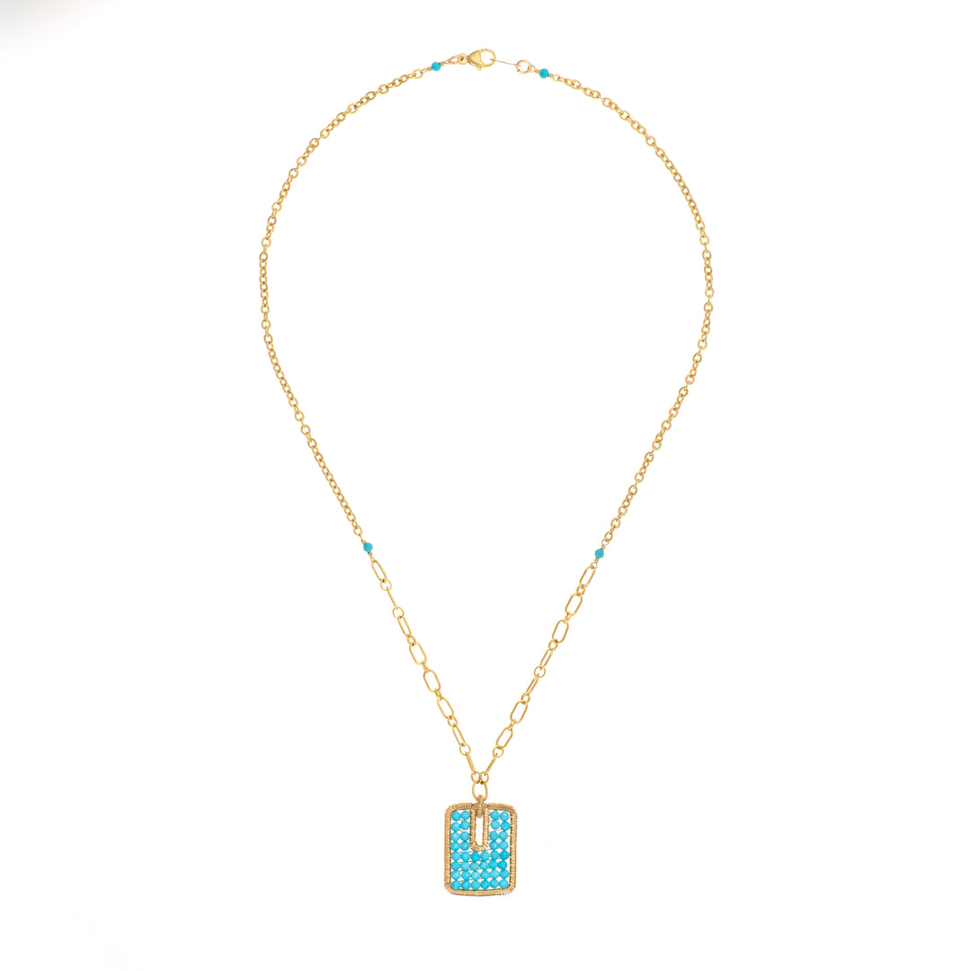 Turquoise Bead Rectangular Necklace