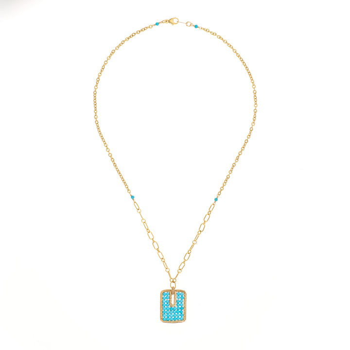 Turquoise Bead Rectangular Necklace