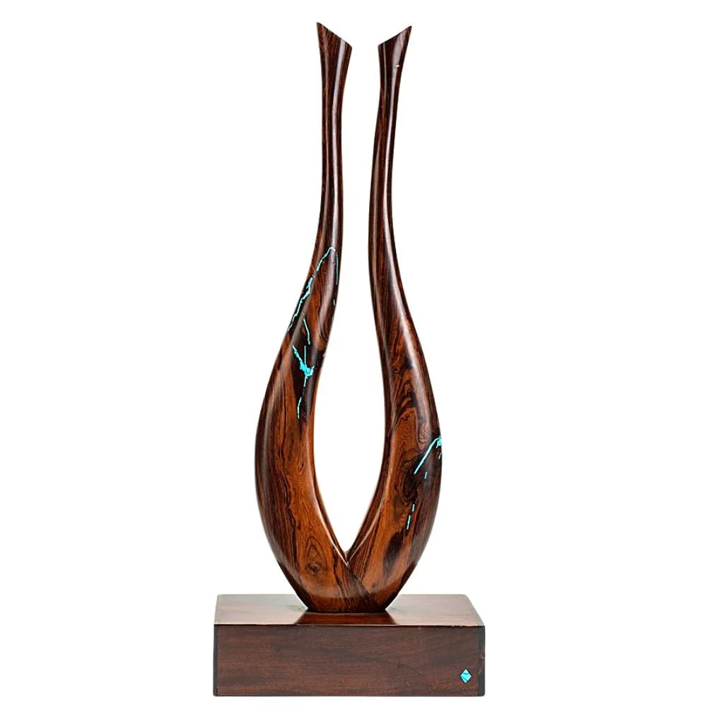 Twin Vase Turquoise and Ironwood Sculpture