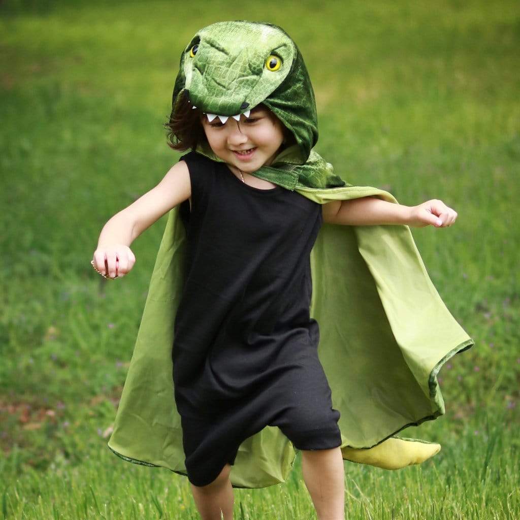 T. rex Hooded Dinosaur Dragon Cape, Halloween Costume Cloak, Green