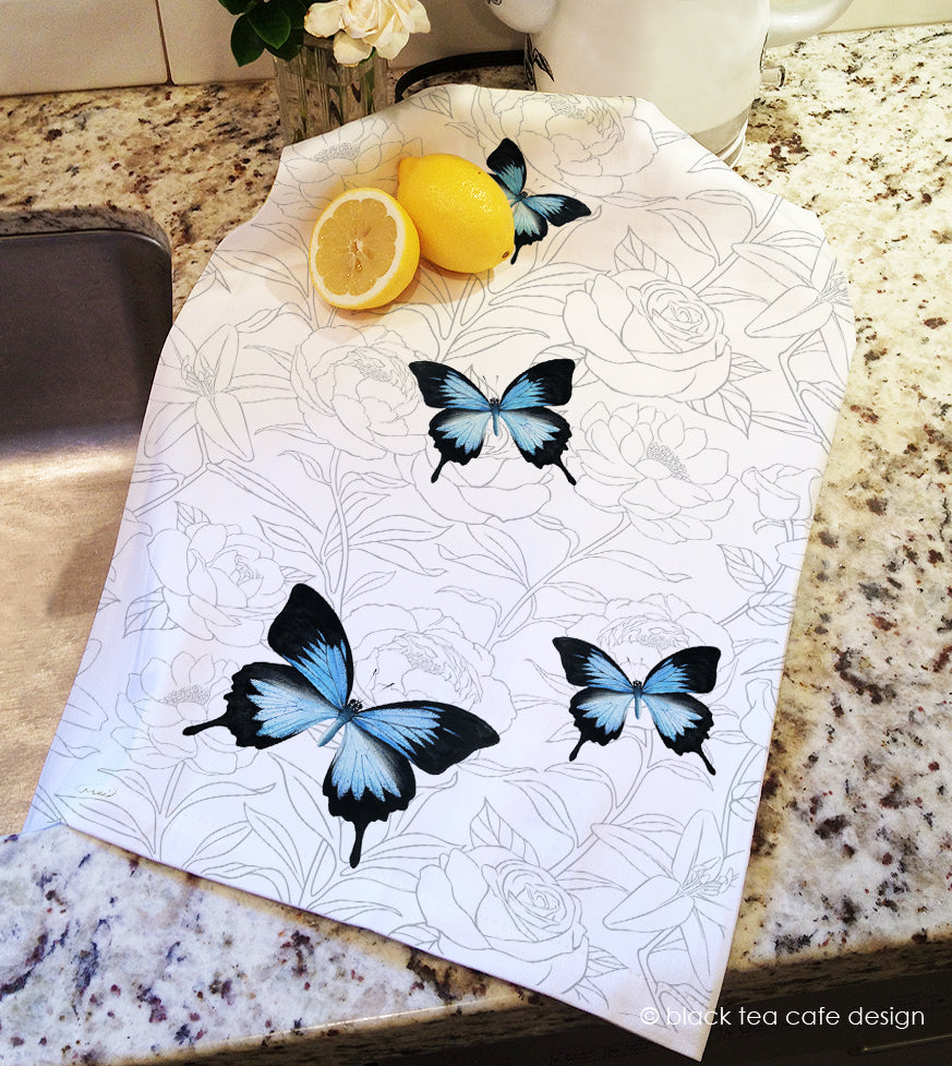Blue Butterfly Tea Towel