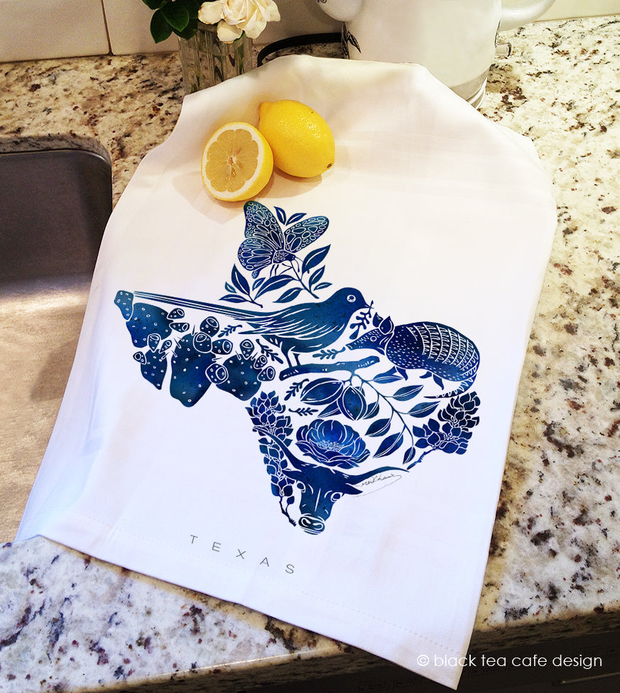 Blue Texas Tea Towel