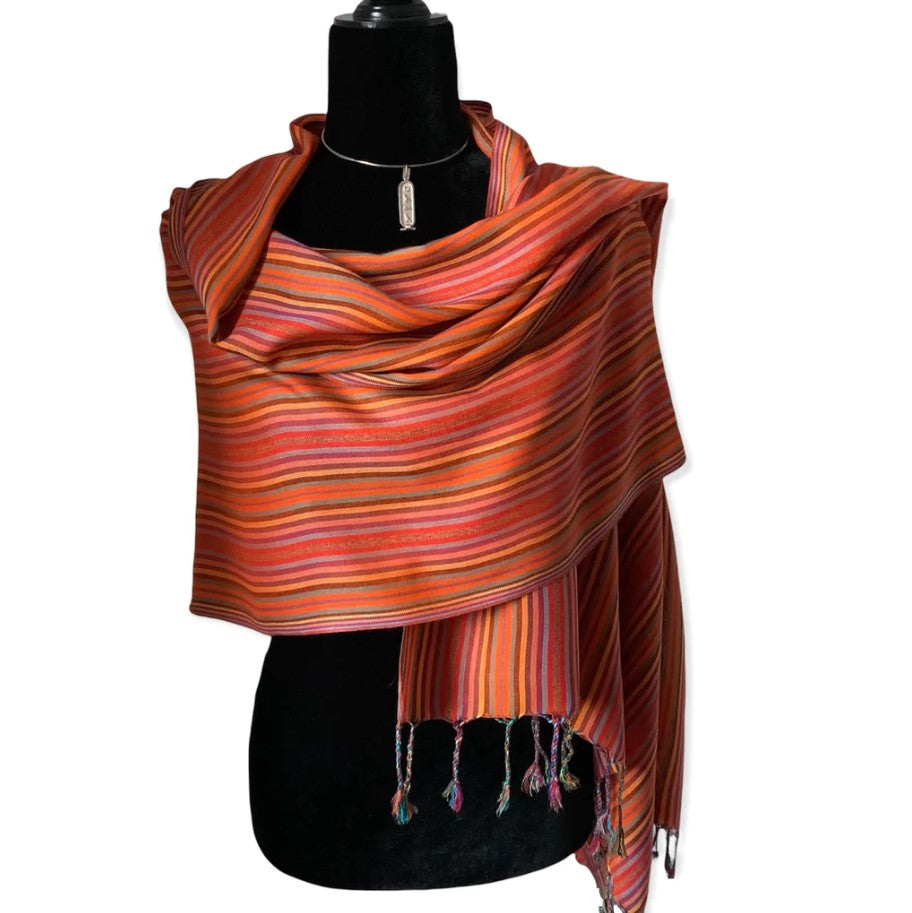 Thin Striped Handwoven Scarf- Shades of Orange