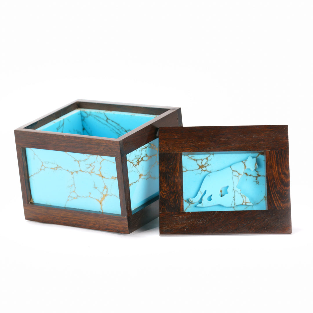 Turquoise Cougar Box with Ironwood Frame