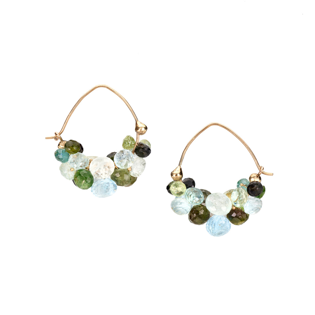 Green Tourmaline and Aquamarine Cloud Hoop Earrings