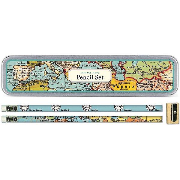 Vintage Map Pencil Set