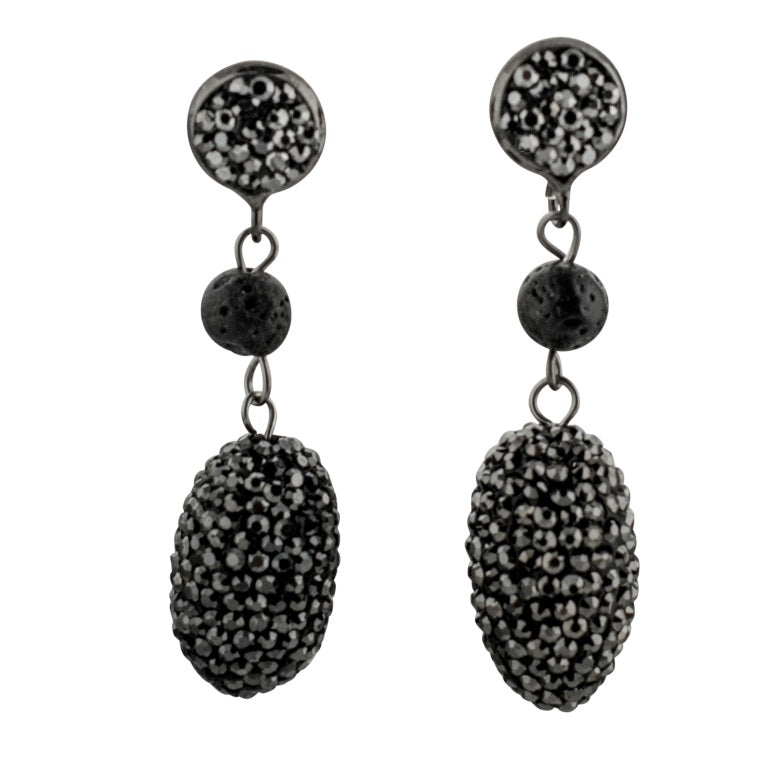 Hematite Lava Drop Earrings