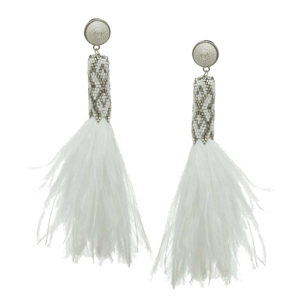 Carrie White Feather Earrings
