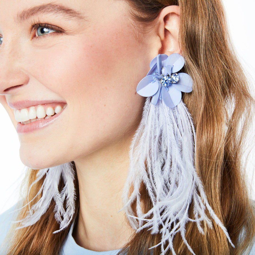 Haley Light Blue Floral Feather Earrings
