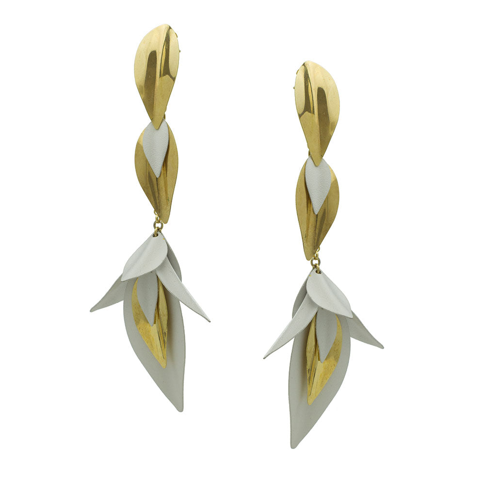 Gold & White Leaf Drops Earrings