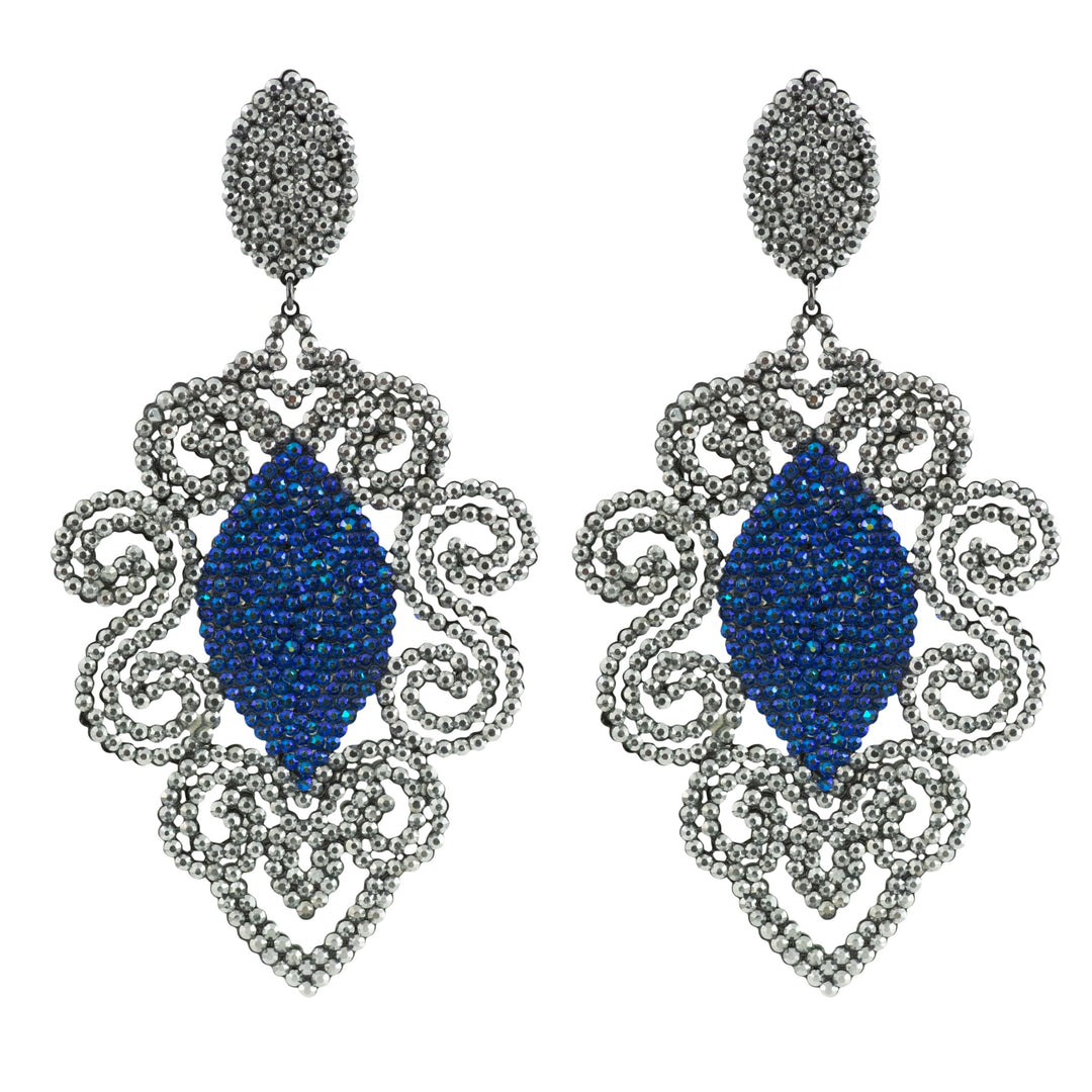 Blue Silver Micro Crystal Chandelier Earrings