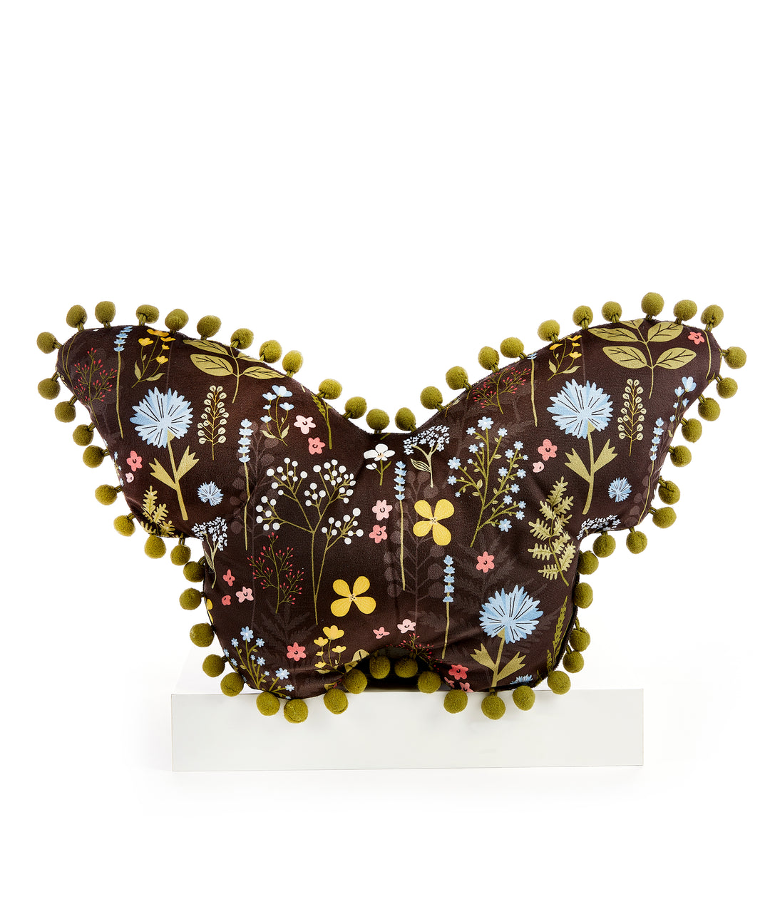 Butterfly Shaped Pillow with Pom-Poms