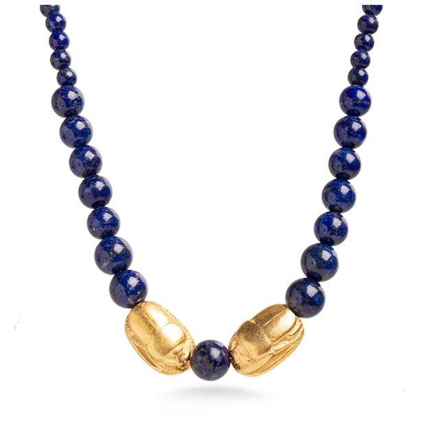 Graduated Lapis Necklace with Scarabs