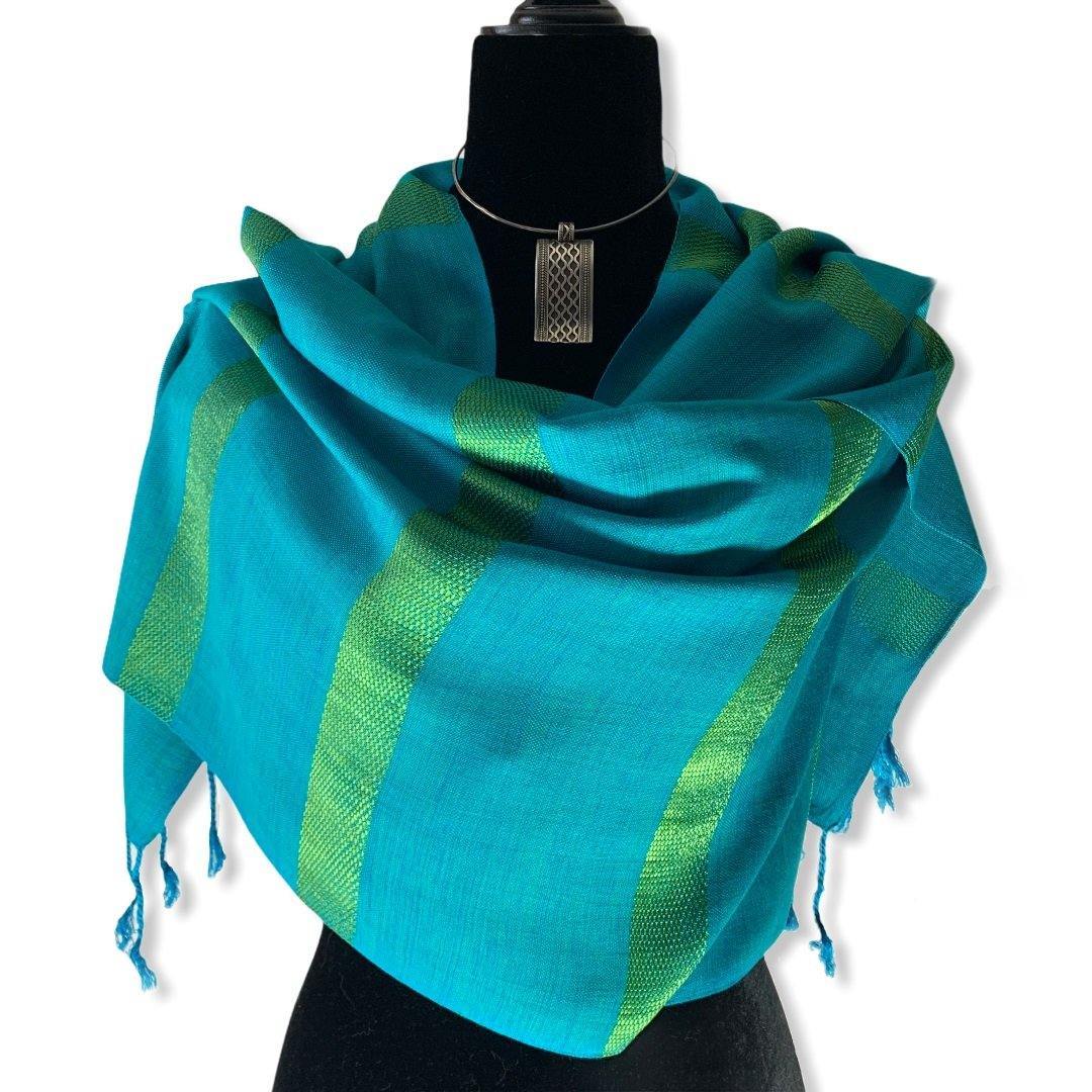 Handwoven Egyptian Scarf- Turquoise & Green