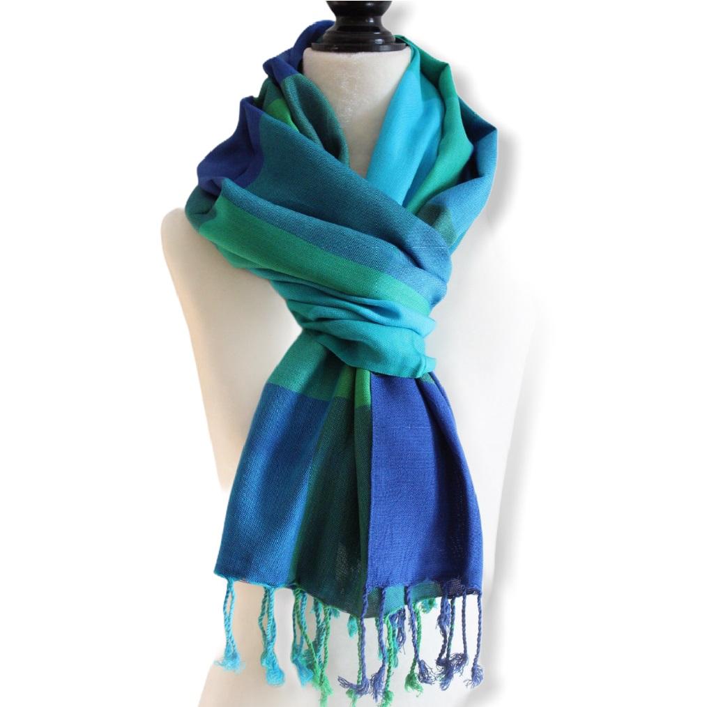 Handwoven Egyptian Scarf- Blue & Green