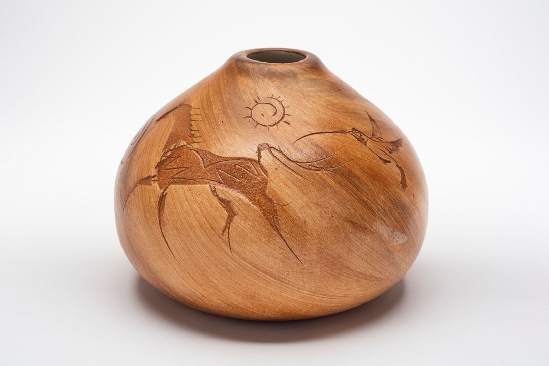 Horse & Hummingbird Seed Pot, Navajo Pottery