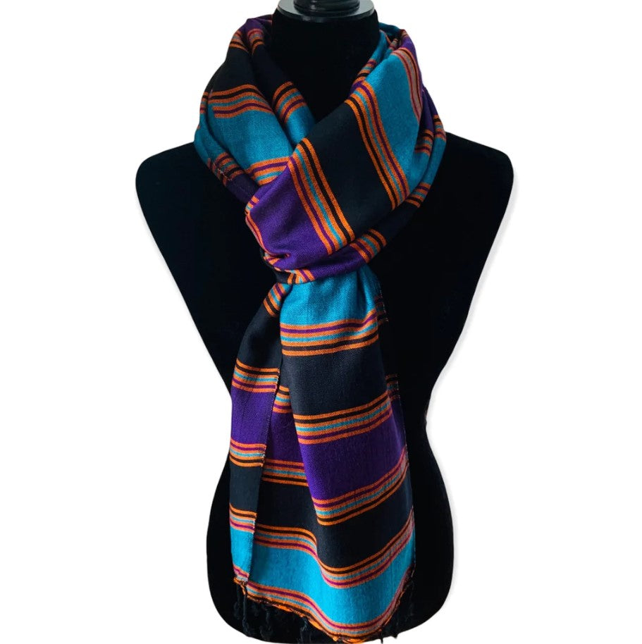 Striped Black, Turquoise, Mauve Scarf