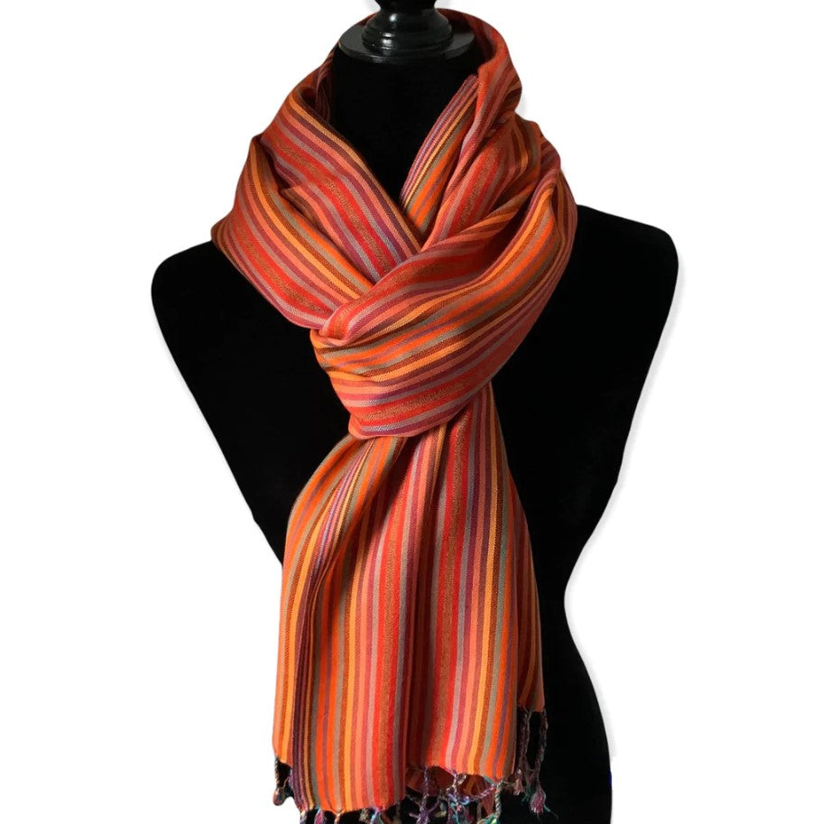 Thin Striped Handwoven Scarf- Shades of Orange