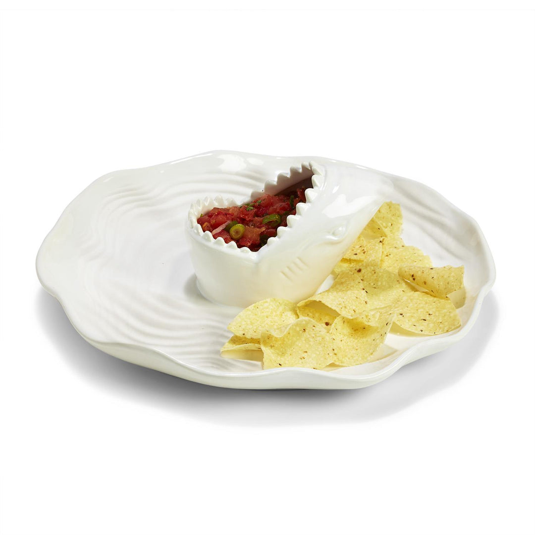 White Ceramic Shark Chip & Dip Bowl