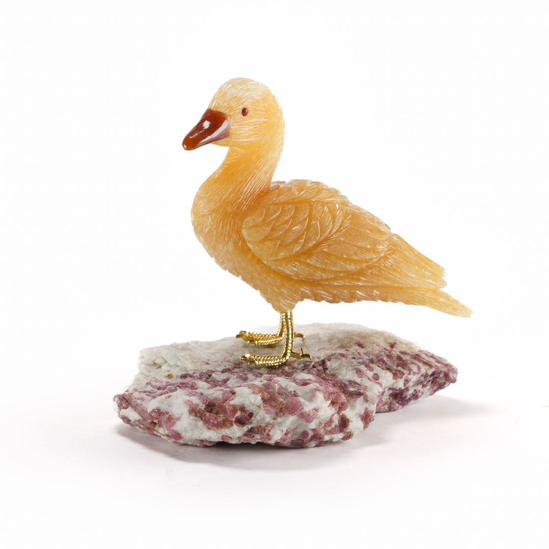 Duck on Tourmaline Gemstone Bird Carving