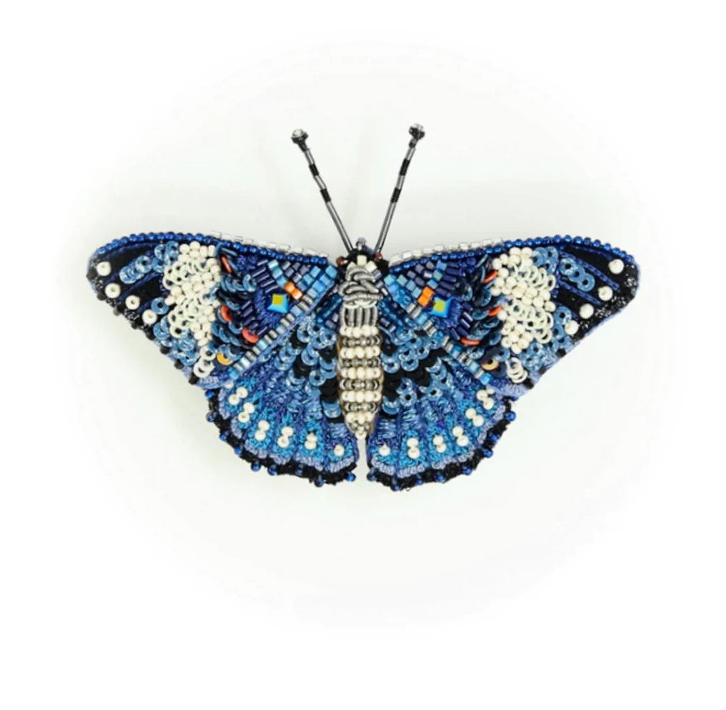 Blue Calico Butterfly Brooch