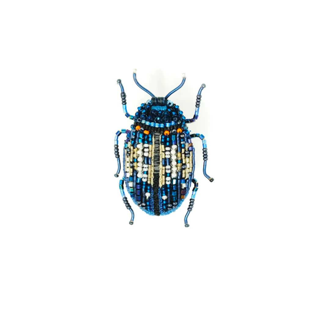 Blue Mint Beetle Brooch