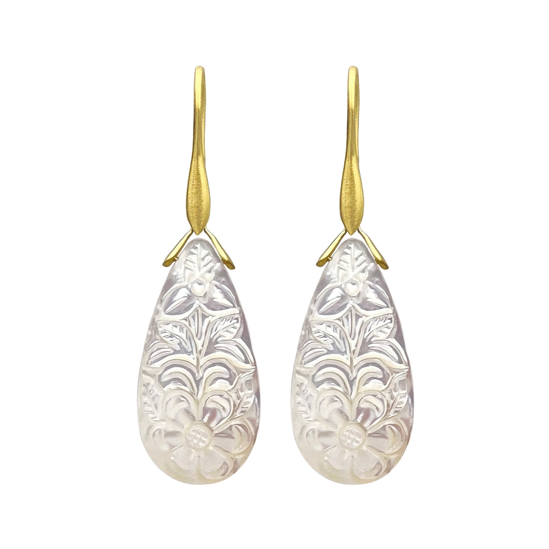 Carved Mother of Pearl Trapeze Earrings