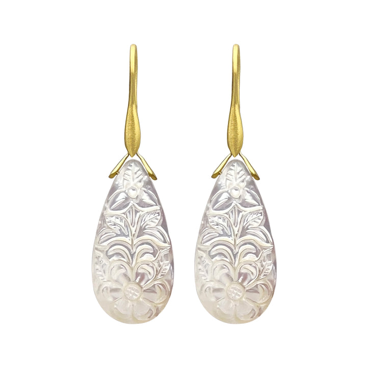 Carved Mother of Pearl Trapeze Earrings