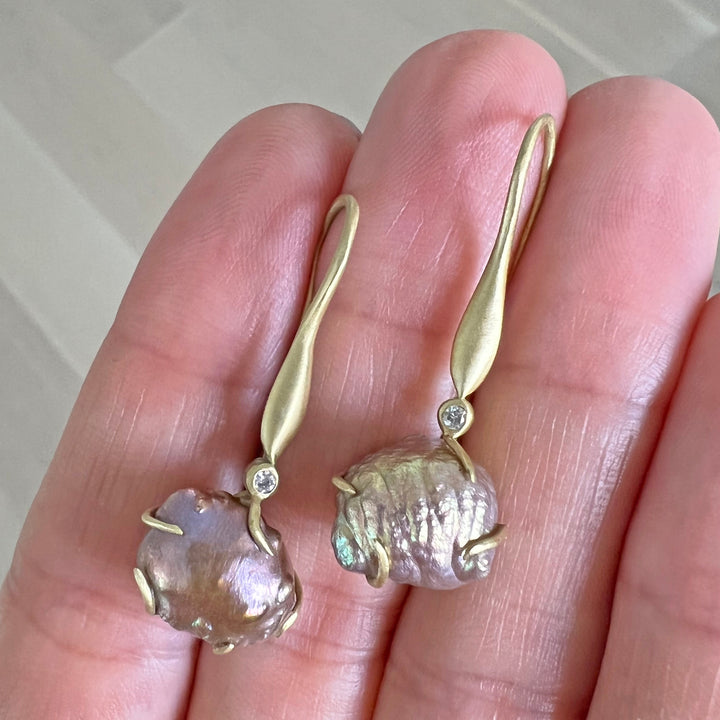 Natural Pearl Diamond Drop Earrings