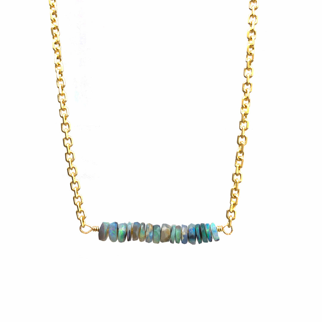 Faceted Australian Opal Bead Station Necklace