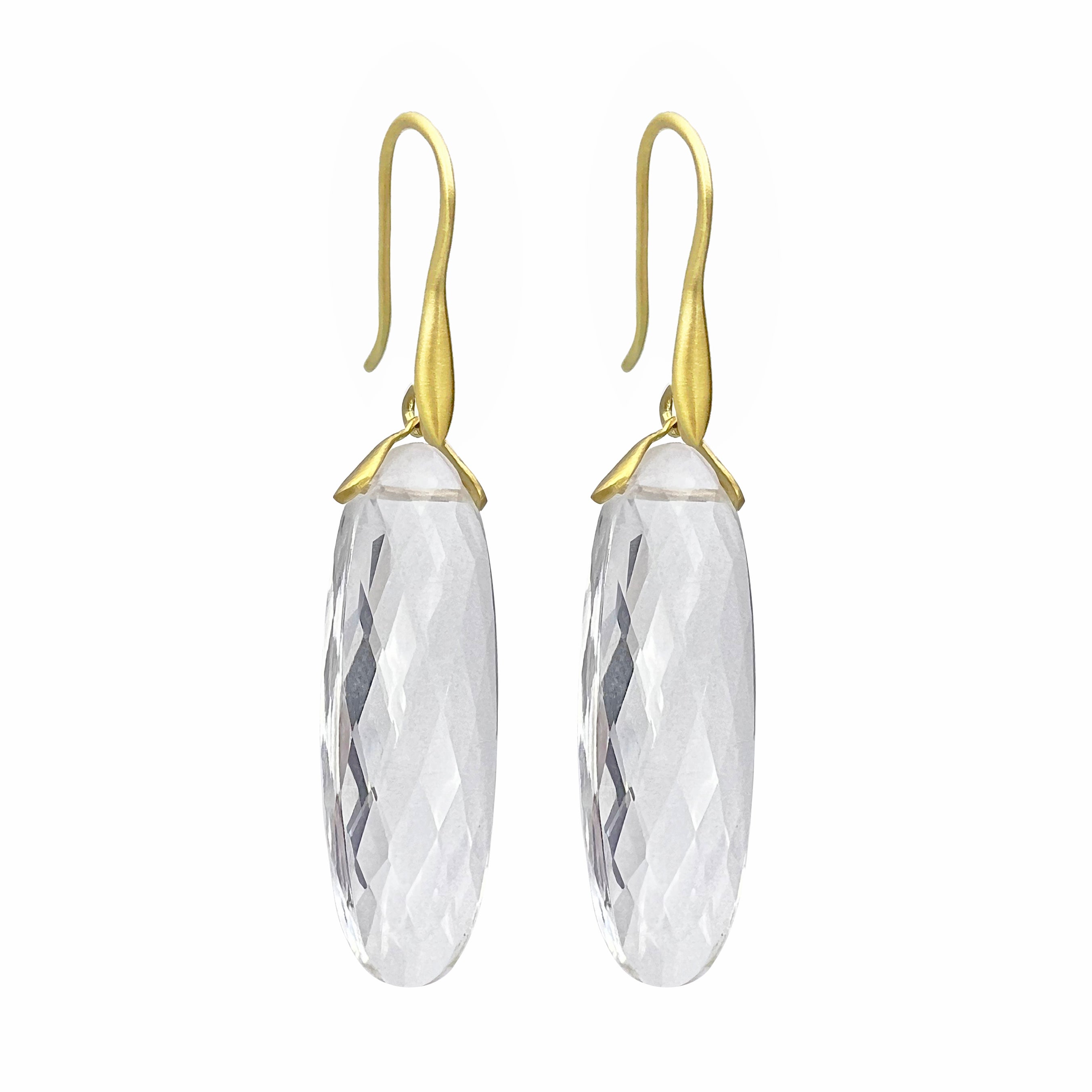 Oval Rock Crystal Trapeze Earrings