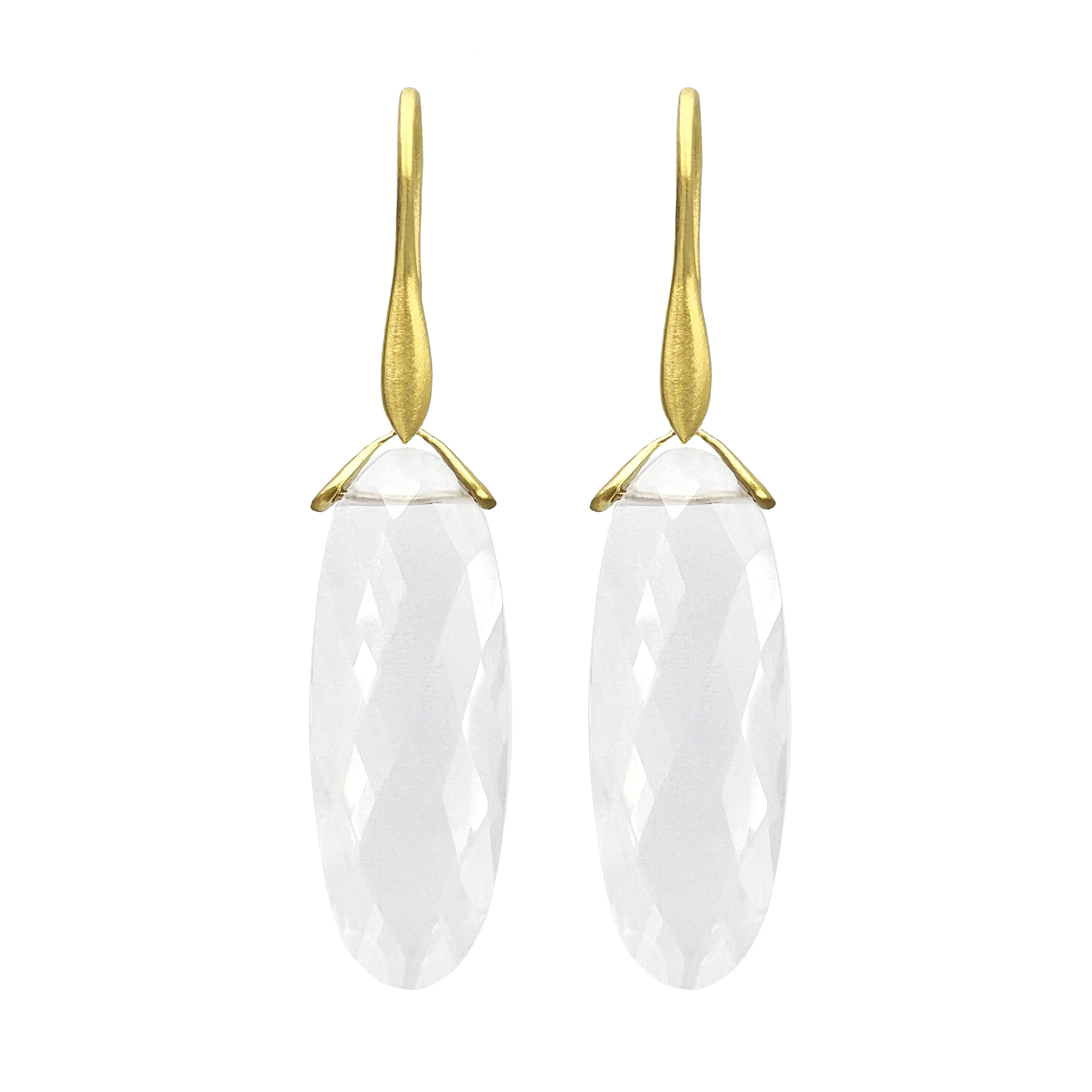 Oval Rock Crystal Trapeze Earrings