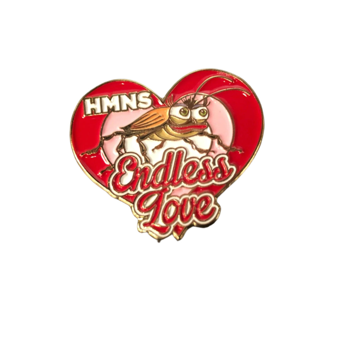 a cartoon roach is surrounded by red and pink hearts and the phrase "Endless Love" is displayed below it