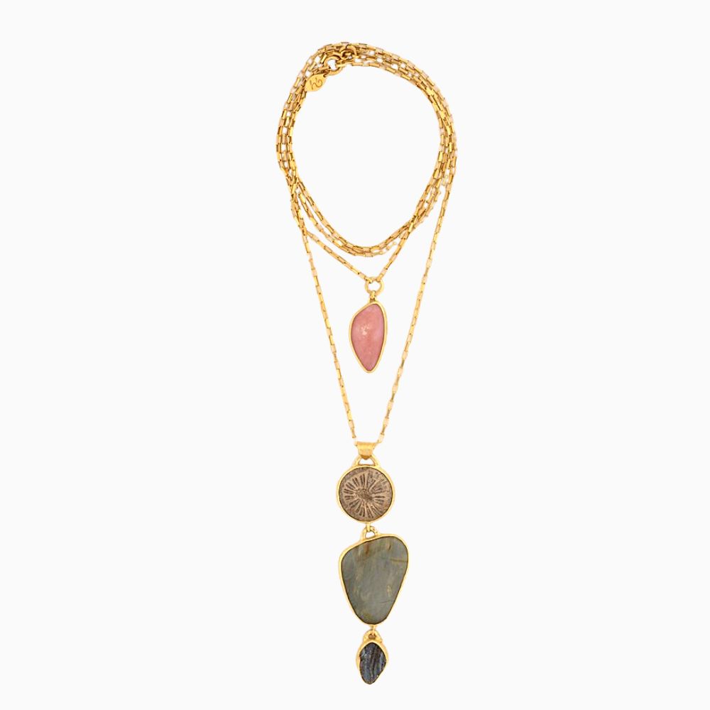 Fossilized Coral, Tigers Eye & Druzy Necklace