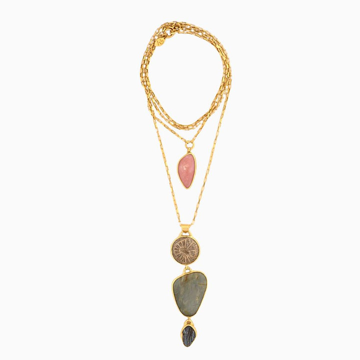 Fossilized Coral, Tigers Eye & Druzy Necklace