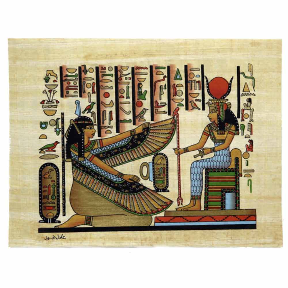 Hand-Painted Papyrus- Maat & Isis