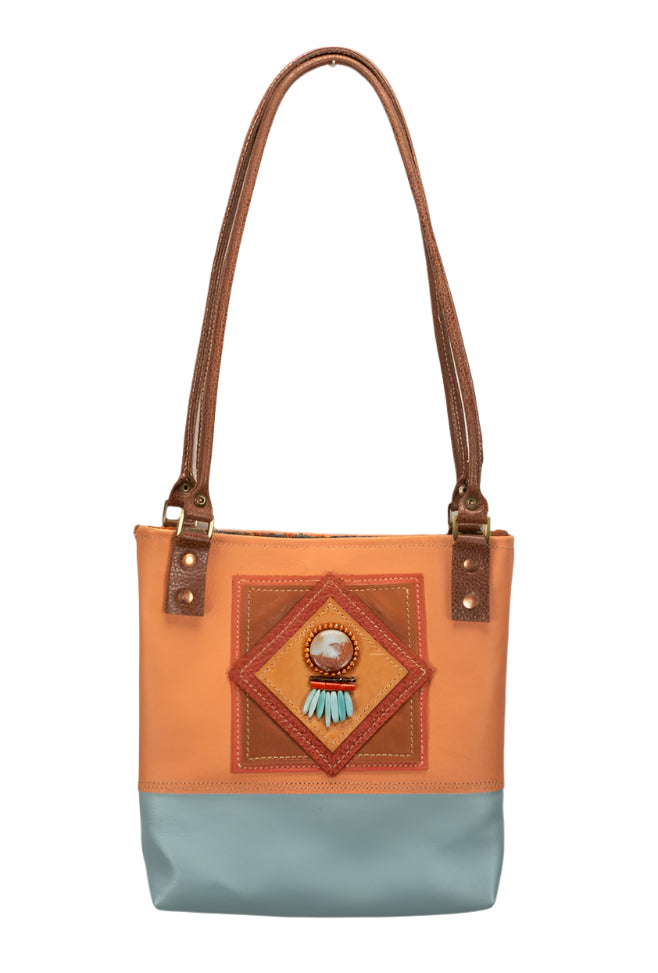 Peach & Blue Leather Purse