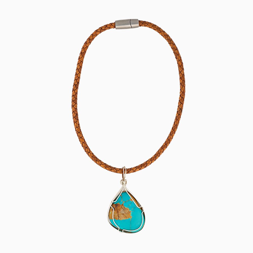 Royston Turquoise Pendant with Leather Necklace